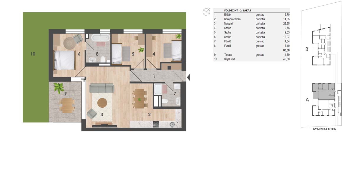 Földszint2. lakás162.000.000 Ft  + 3.000.000 Ft (kert)